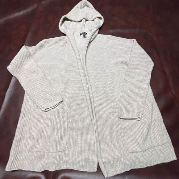 Eileen‎ Fisher beige tan open front cardigan with hood, size XXS - Picture 1 of 16